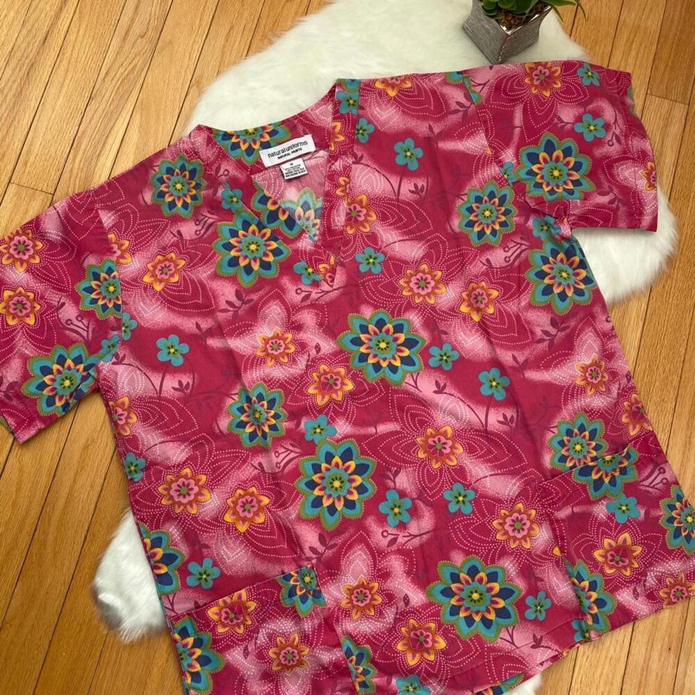 Natural Uniforms Floral Print Scrub Top